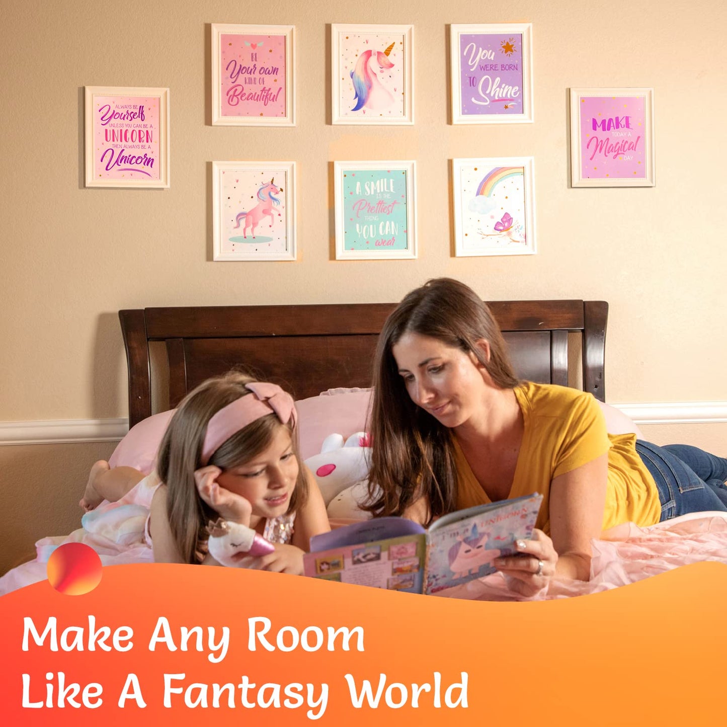 Unicorn Wall Decor - Unicorn Pictures Wall Decor Set Of 8 - Unicorn Wall Art Unframed - Rainbow Pictures Wall Art 8x10 - Easy To Decorate - Unicorn Art Prints - Unicorn Poster - Girls Wall Art