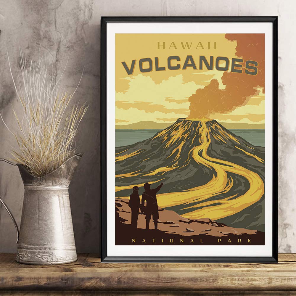 Hawaii Volcanoes National Park America Vintage Travel Poster Art Print Canvas Painting Home Decoration Gift(12X18 inch)