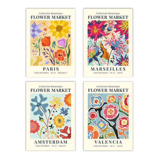 Canssape Set of 4 Flower Market Wall Art Prints Colorful Wall Art Prints 8x10 Wall Pictures for Room Decor Aesthetic Flower Market Poster Prints for Wall Decor Daisy Colorful Wall Art (Unframed)