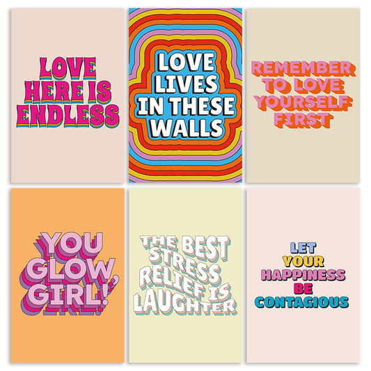 Throwback Traits Funky Posters For Preppy Wall Art - Girl Empowerment Posters For Funky Room Decor - Lbgtq Friendly Dorm Room Wall Decor - Unframed 6 Set Of Bright Retro Prints & Posters Size 11x17