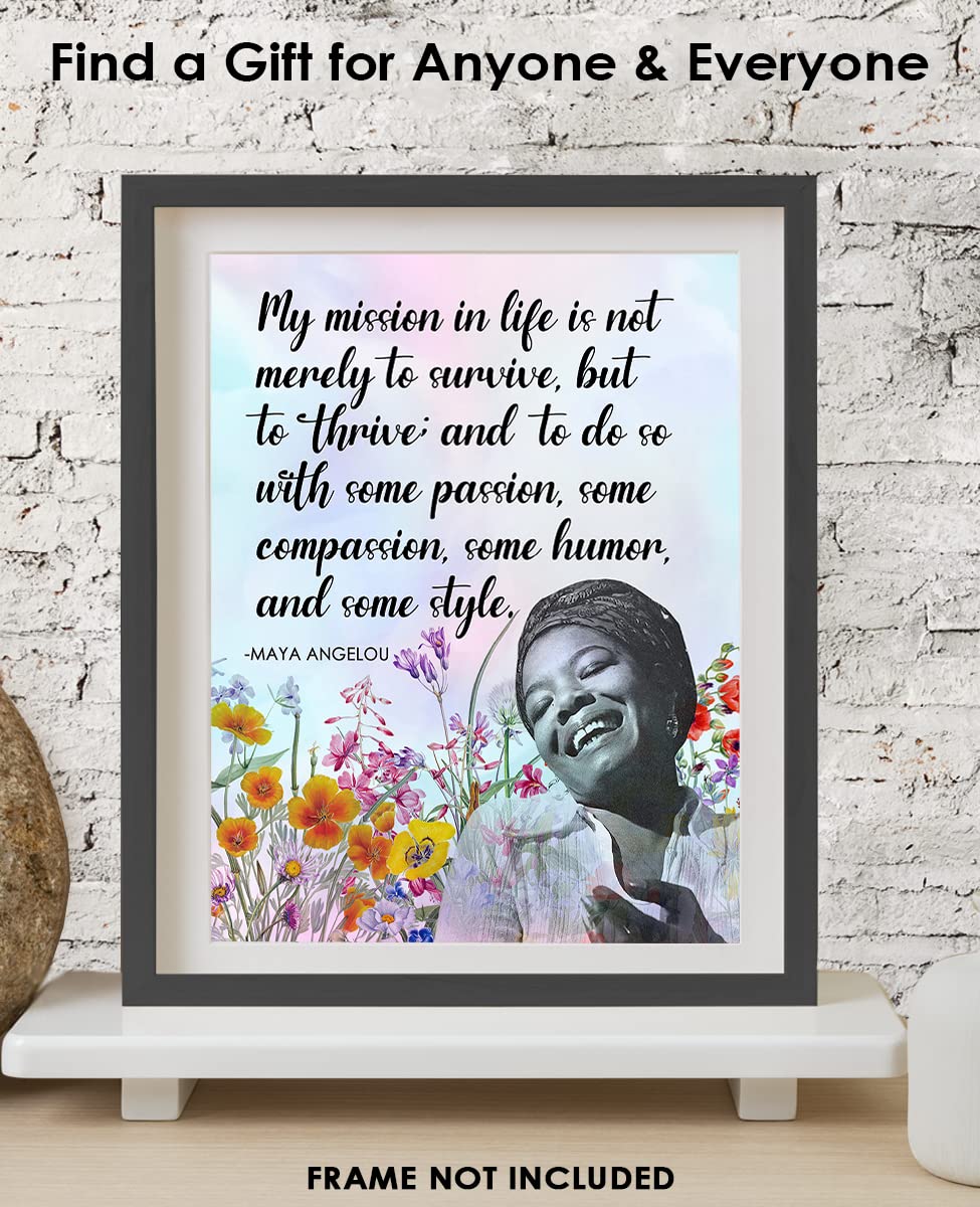 Inspirational Wall Art Poster "My Mission in Life is not Merely…", Maya Angelou 8x10 Motivational Wall Art & Positive Affirmations Wall Decor for Bedroom, Teen Girl, Boy & Office Decor for Men, Women