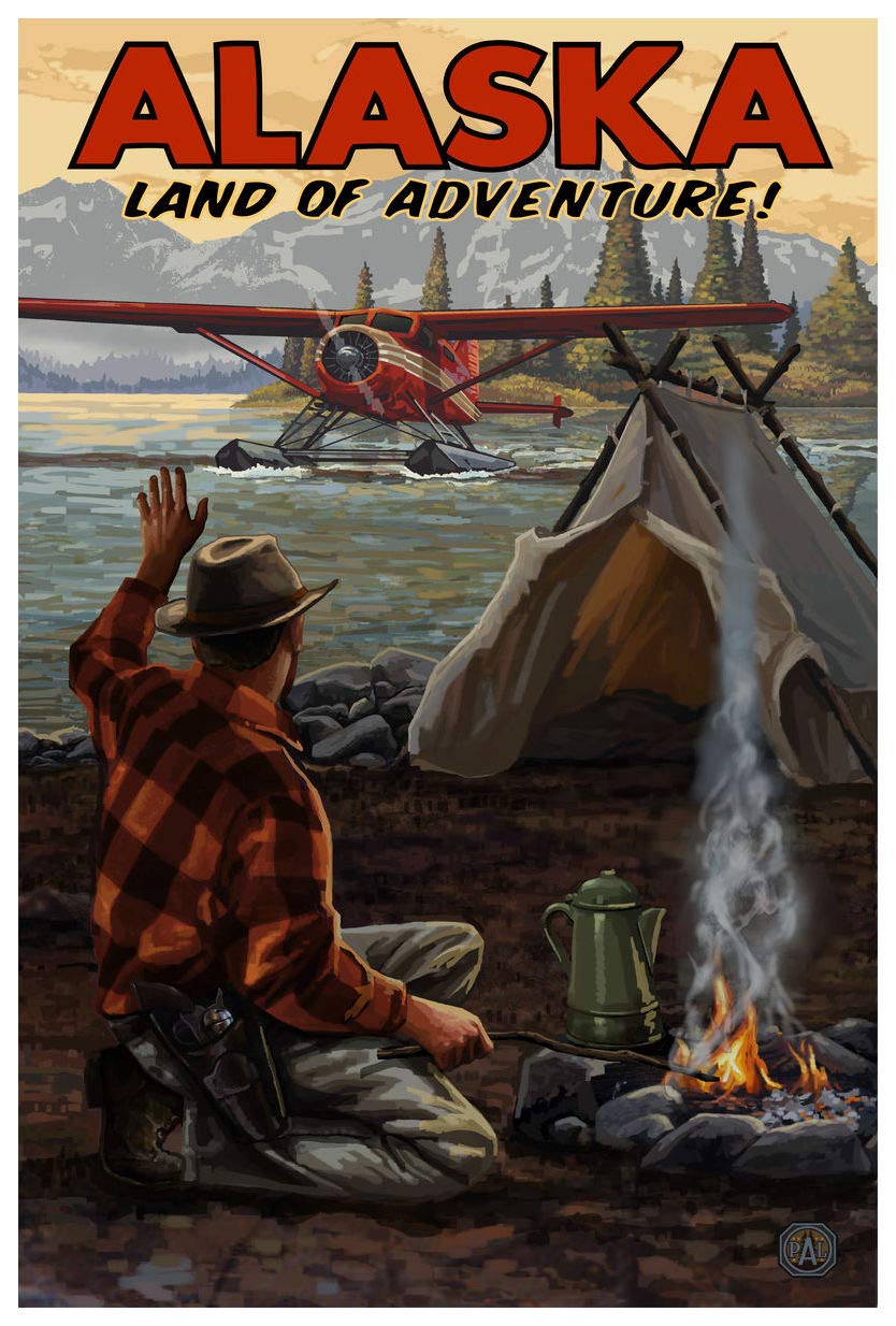 Art of Place Alaska Land of Adventure Wilderness Arrival Plane Giclee Art Print Poster from Travel Artwork by Artist Paul A. Lanquist 12" x 18"