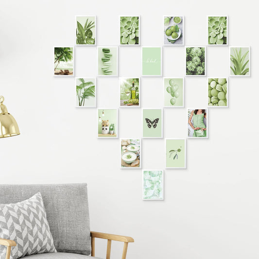 60 Pieces Sage Green Wall Collage Print Kit Green Aesthetic Plants Wall Photo Pictures Green Cards Wall Collection Poster Warm Color Aesthetic Collage Dorm Room Bedroom Decor for Teen Girls&Boys