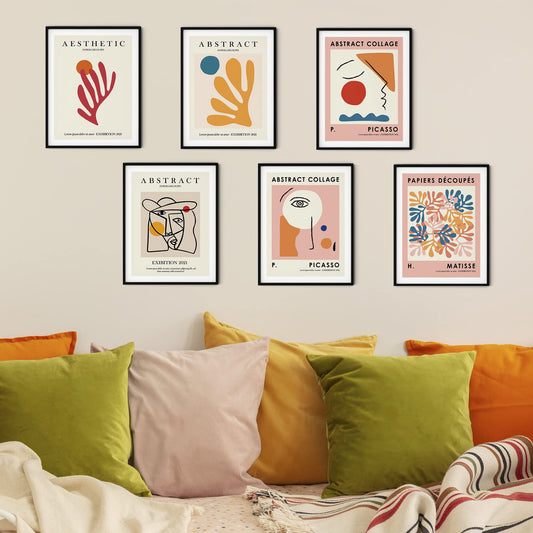 Danish Pastel Room Decor Aesthetic Posters, 6 pcs of 8x10 inch Minimalist Decor for Bedroom Aesthetic, Picasso and Matisse Wall Art, Abstract Room Decor for Women, Teen Girls Trendy Stuff Pastel Room
