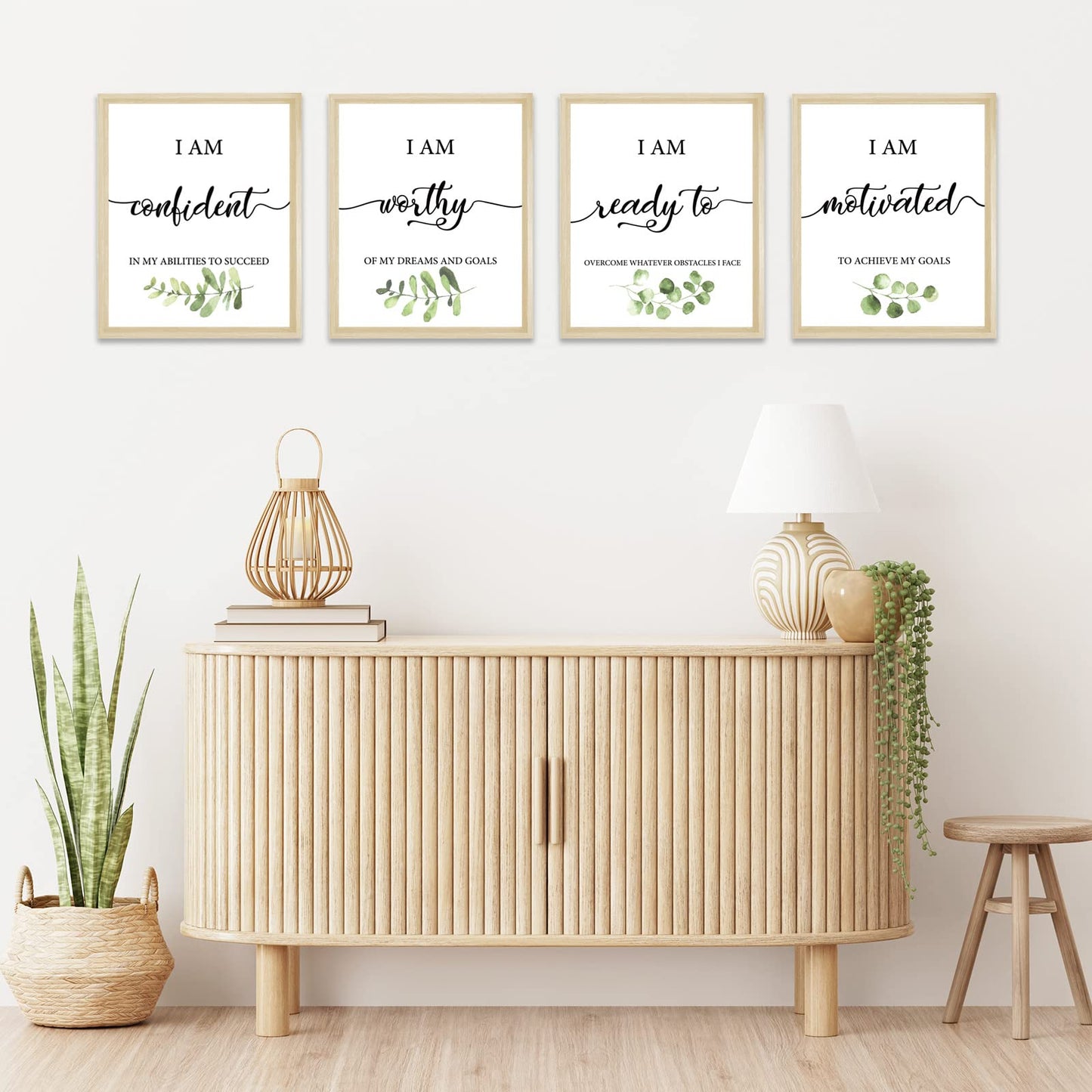 Whaline 9Pcs Inspirational Wall Art Prints Greenery Theme Paper Wall Arts Motivational Classroom Art Poster for School Home Dormitory Living Room Decoration, 8 x 10 Inch, Unframed