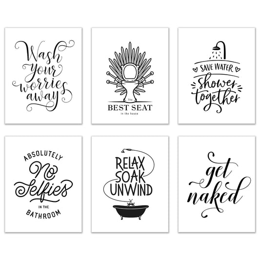 Bathroom Wall Art Decor - Set of 6 (8 inches x 10 inches) Funny Poster Prints