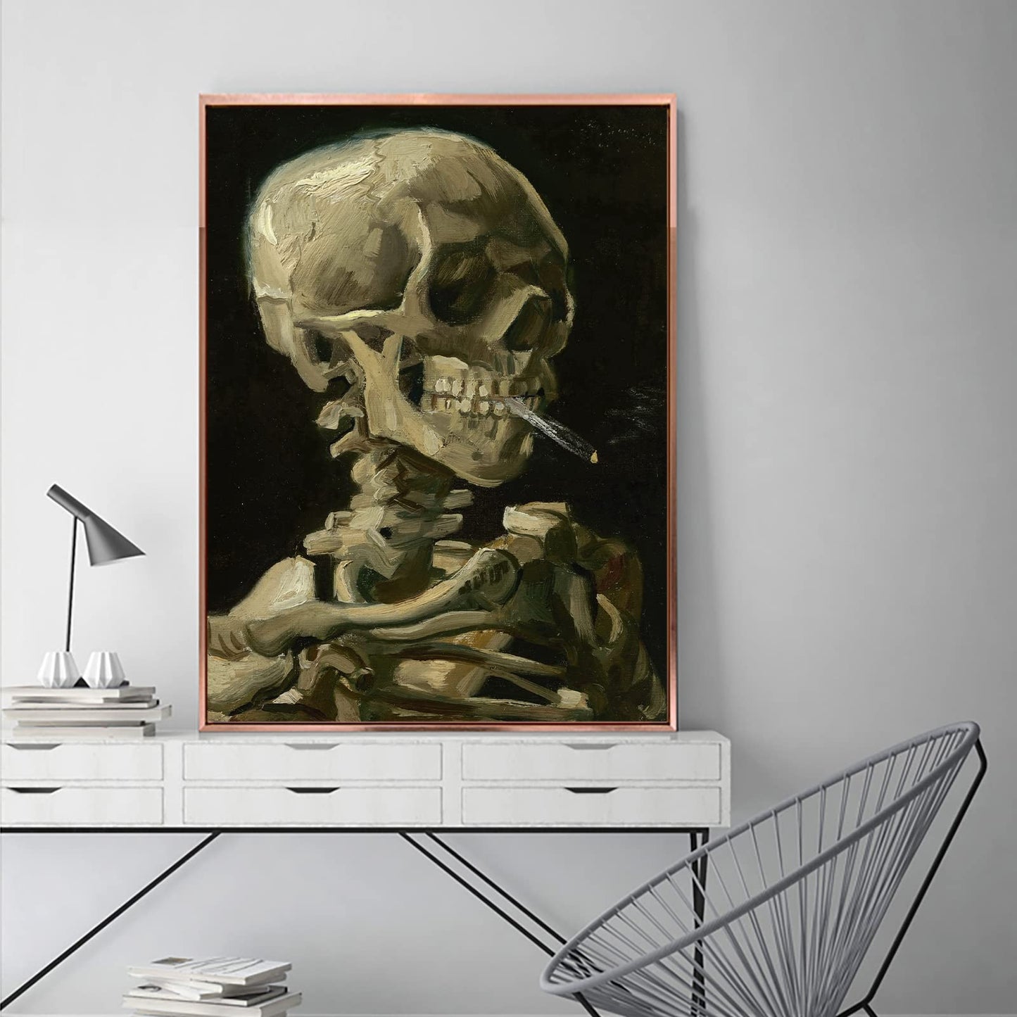 Vincent Van Gogh Skull Of a Skeleton With Burning Cigarette Art Prints Poster - Famous Painting Reproduction Van Gogh Skeleton Smoking Canvas Wall Art for Home Office Decor - Unique Gift(Skeleton