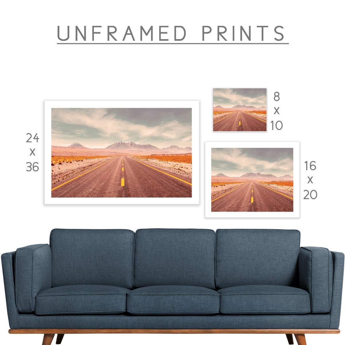 Humble Chic Endless Highway Desert, 8x10 Horizontal Wall Art Prints - Unframed HD Printed Travel Picture Poster Decorations for Home Decor Living Dining Bedroom Bathroom College Dorm Room