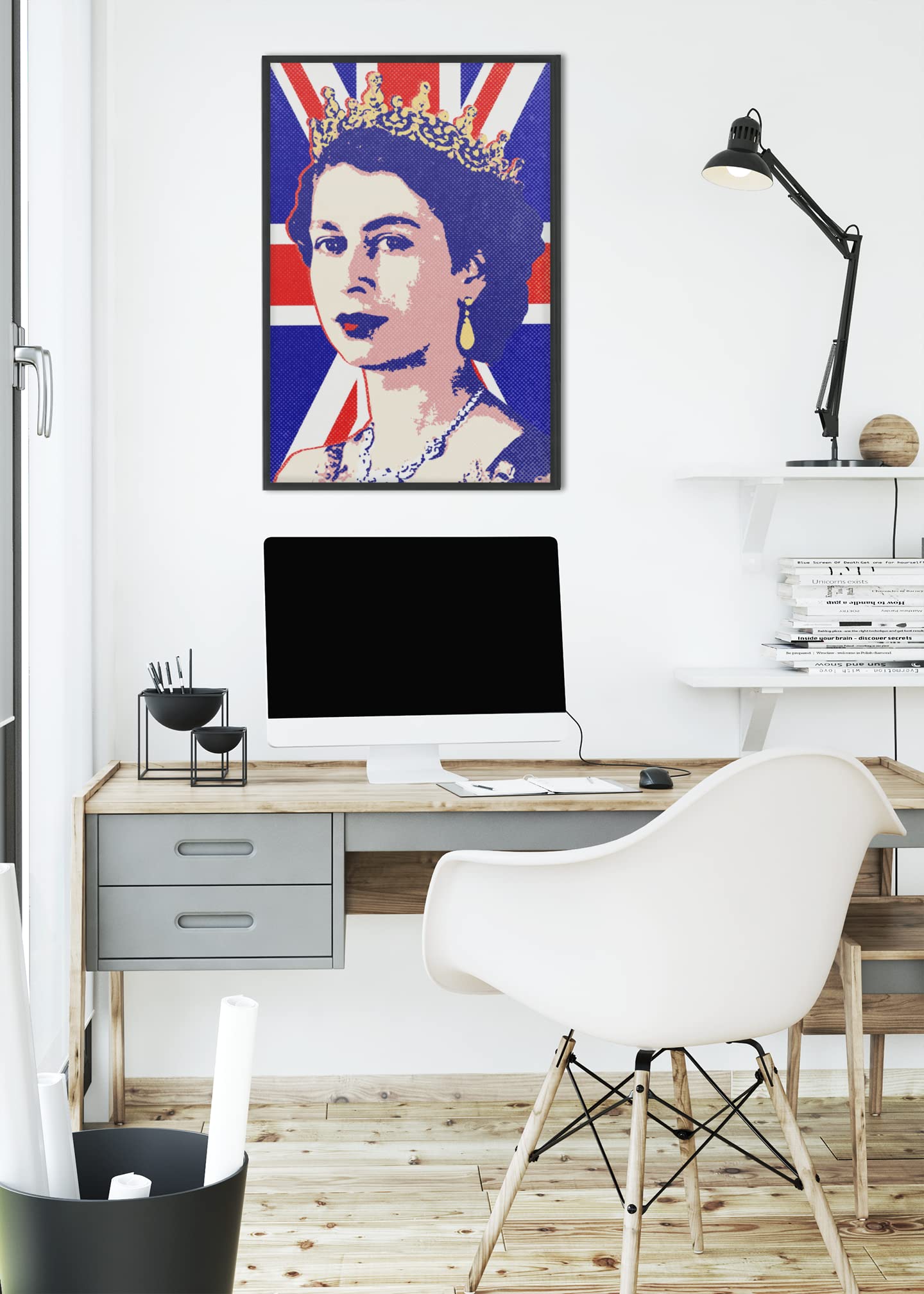 Queen Elizabeth II UK Union Flag Pop Art Portrait Wall Art Poster Modern Wall Decor for Home Bedroom Living Room Family Decorative Queen Poster Painting Cool Wall Decor Art Print Poster 12x18