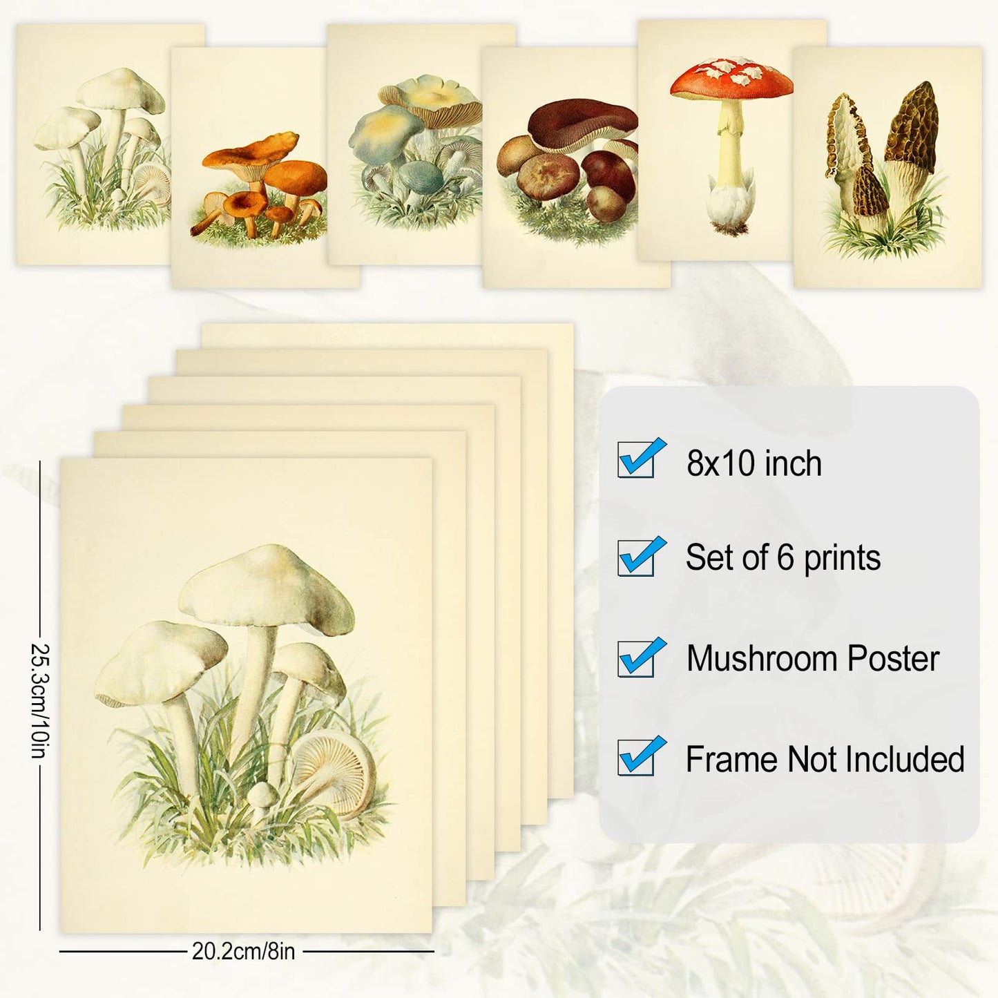 LIYAOLI Vintage Botanical Wall Art Prints Posters for Room Aesthetic,8X10 Inch Unframed Plant Poster Set of 6 Mushroom Cottagecore Room Decor Bedroom Teen Girl Living room Wall Decor (8 x 10'')