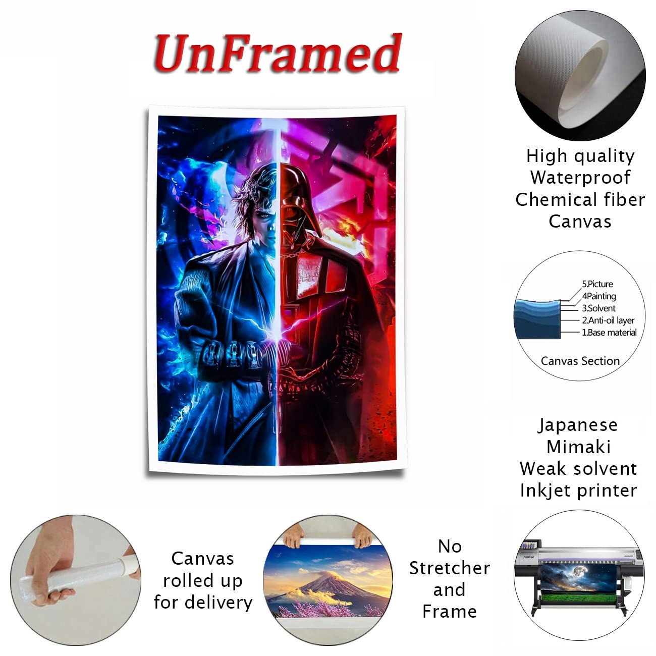 Darth Vader Poster Lightsaber Canvas Print Art for Room Wall Decor LCVME (16"x24",A- Unframed)