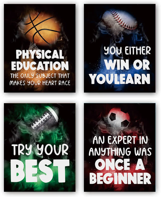 TANXM Sports poster - Colorful Sport Inspirational Quote Art Print，Boys room decor - Sports Classrooms education wall art，Set of 4 (8”X 10” ， No Frame