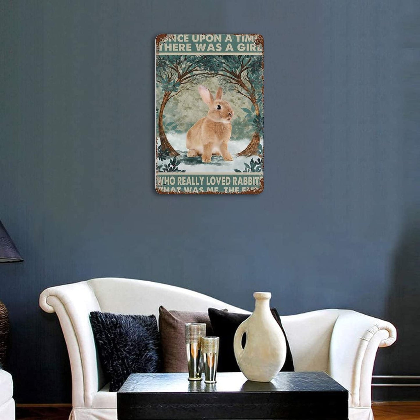 Rabbit Once Upon A Time Vertical Plaque Poster Rabbits Plaque Poster Metal Print Tin Sign Funny Rabbit Plaque Poster Bunny Rabbit Decor Girl Who Really Loved Rabbits Plaque Poster 8x5.5 Inch