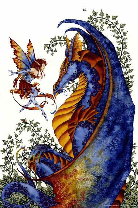 Curiosity Dragon And Fairy Elf by Amy Brown Fantasy Poster Colorful Dragon Nature Cool Wall Decor Art Print Poster 12x18