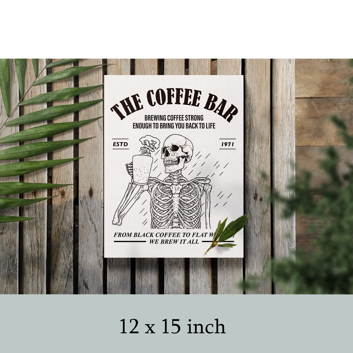 the Coffee Bar Framed Canvas Picture Coffee Wall Art, Skeleton Coffee Print Paintings Poster "12 x 15", Perfect Wall Decor for Coffee Bar Kitchen Gift