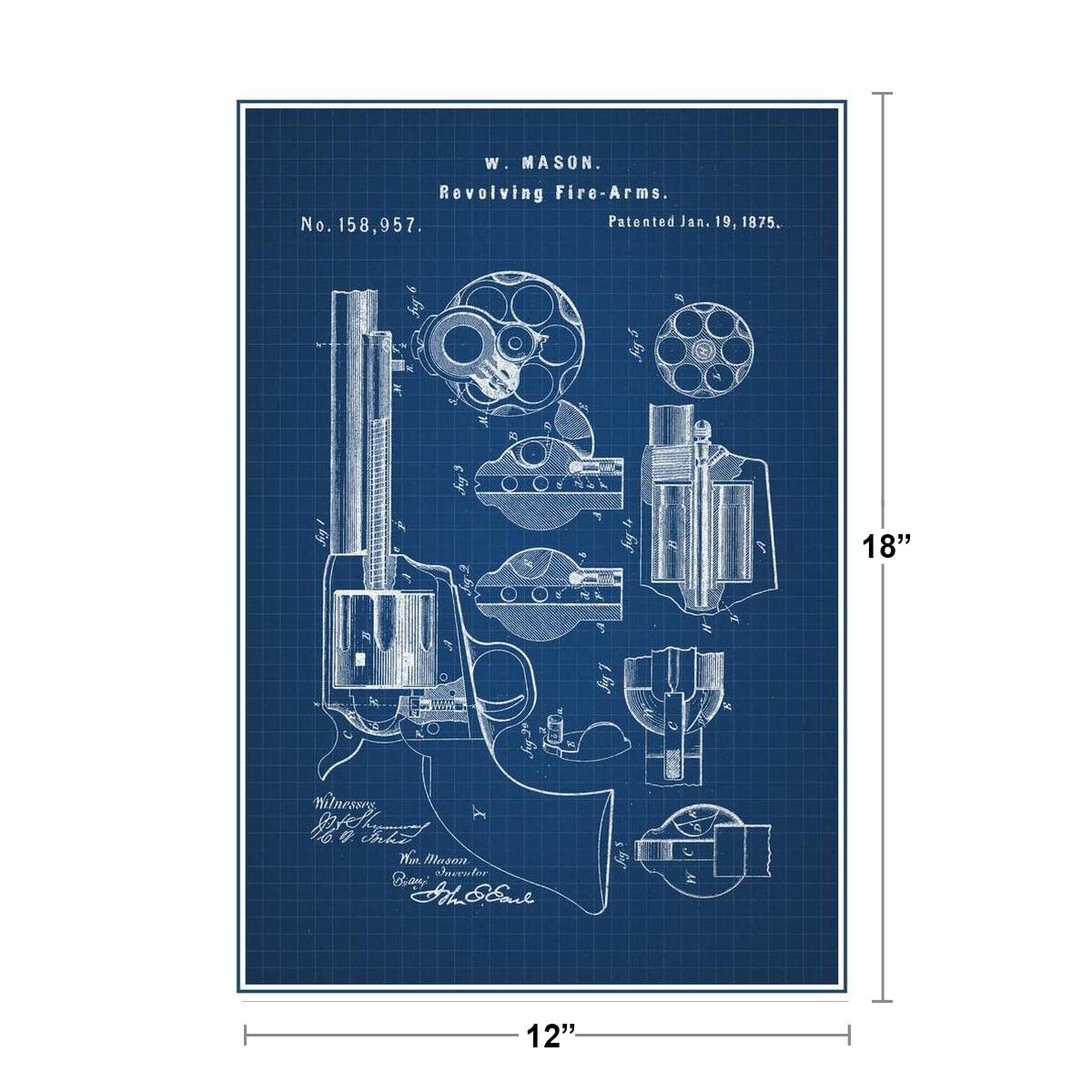 Revolving Fire Arms Revolver 1875 Official Patent Blueprint Diagram Military Firearm Gun Munitions Educational Sign Decoration Cool Wall Decor Art Print Poster 12x18