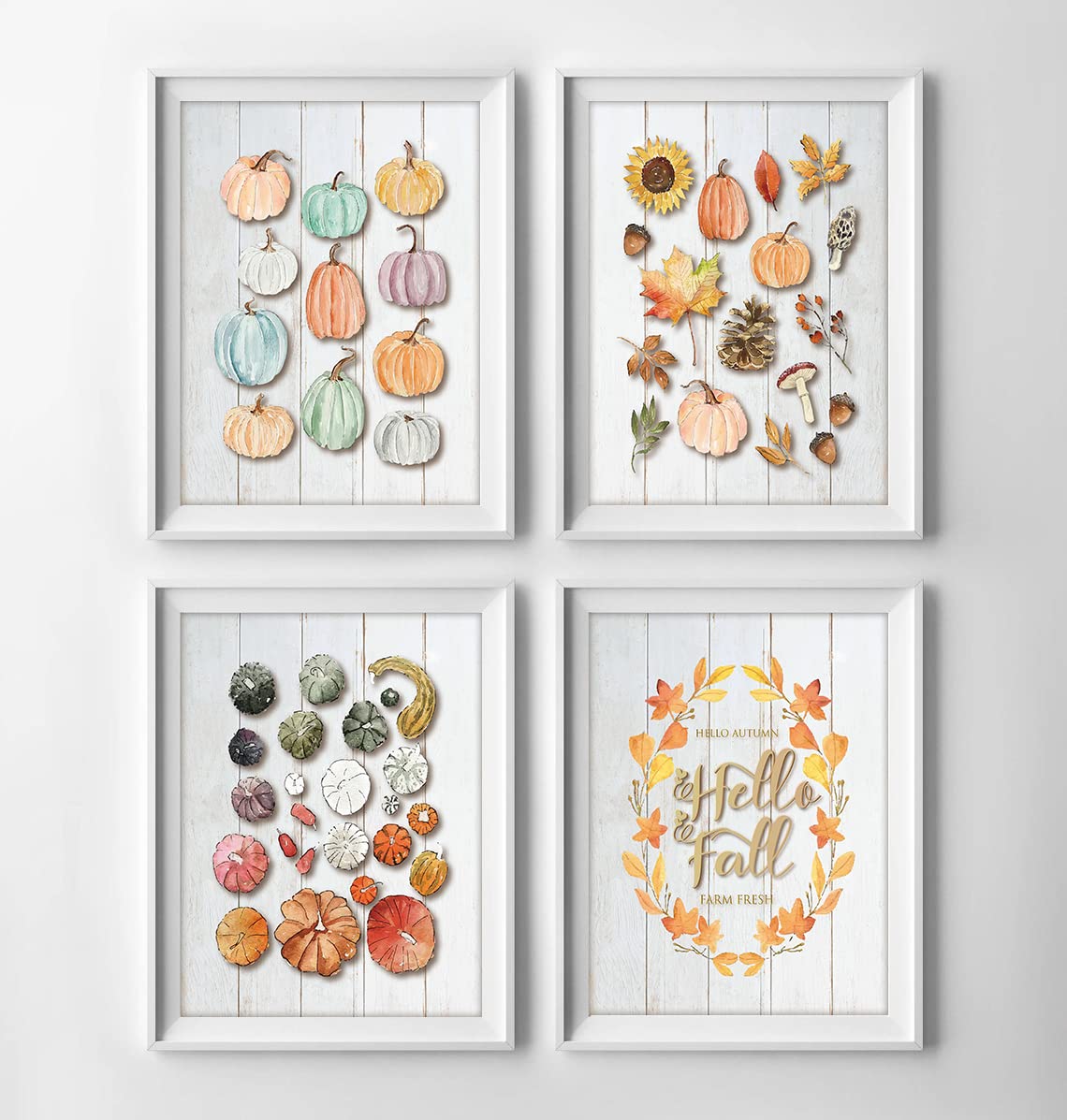 Gubrandin Watercolor Fall Wall Art Colorful Pumpkins Print Farmhouse Halloween Decorations Living Room Thanksgiving Harvest Gift Rustic Country Poster For farm (8x10 inch，Set of 4，Unframed)