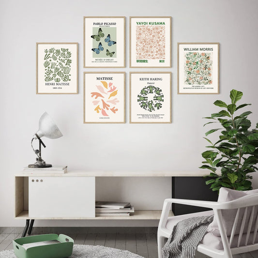 Iknostine Famous Artist Wall Art Prints Set of 6 Matisse Posters Canvas Artwork Aesthetic William Morris Picasso Butterfly Gallery Wall Decor for Bedroom Kitchen Dorm Living Room (8"x10" UNFRAMED)