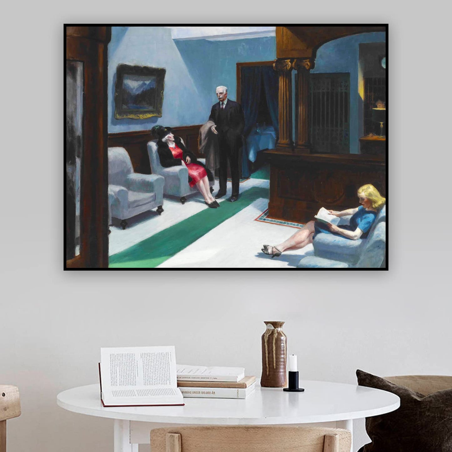 KWAY Edward Hopper Prints - Hotel Lobby Poster - Cool Canvas Wall Art - Famous Paintings Reproductions Modern Artwork for Living Room Bedroom Unframed (12x16in/30x40cm)