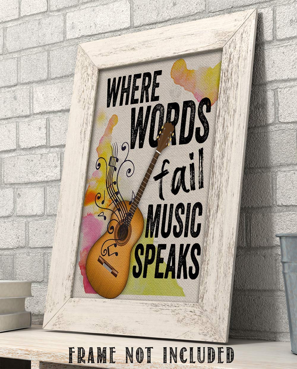 Where Words Fail Music Speaks Poster, Music Posters Room, Modern Home Decor, Guitar Canvas Wall Art, Perfect Gift for Musicians, Inspirational Quotes Wall Art,11x14 Inch Unframe Posters