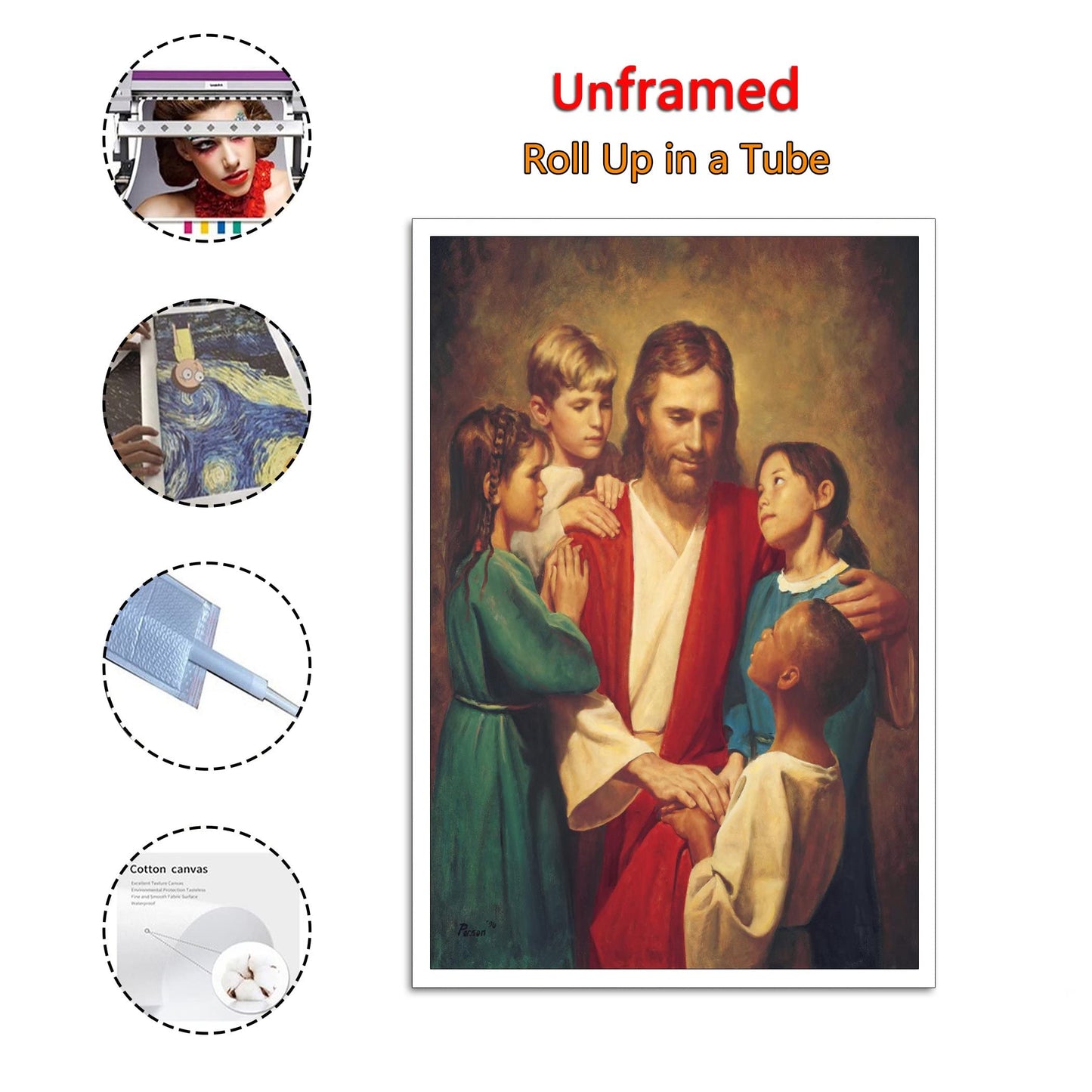 ZTJ Jesus Christ with Children Canvas Art Poster and Wall Art Picture Print Modern Family Bedroom Decor Posters 08x12inch(20x30cm)