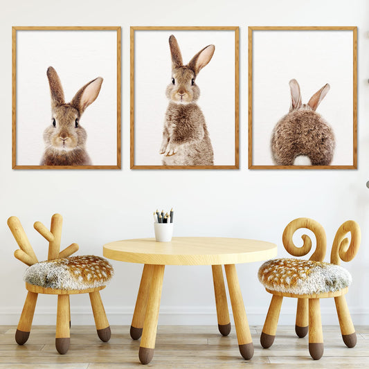 AnyDesign 3Pcs Easter Bunny Wall Art Prints 8 x 10 Inch Baby Bunny Rabbit Art Poster Cute Brown Rabbit Prints Room Decor Aesthetic for Nursery Wall Kids Bedroom Home Decor(NO FRAME)