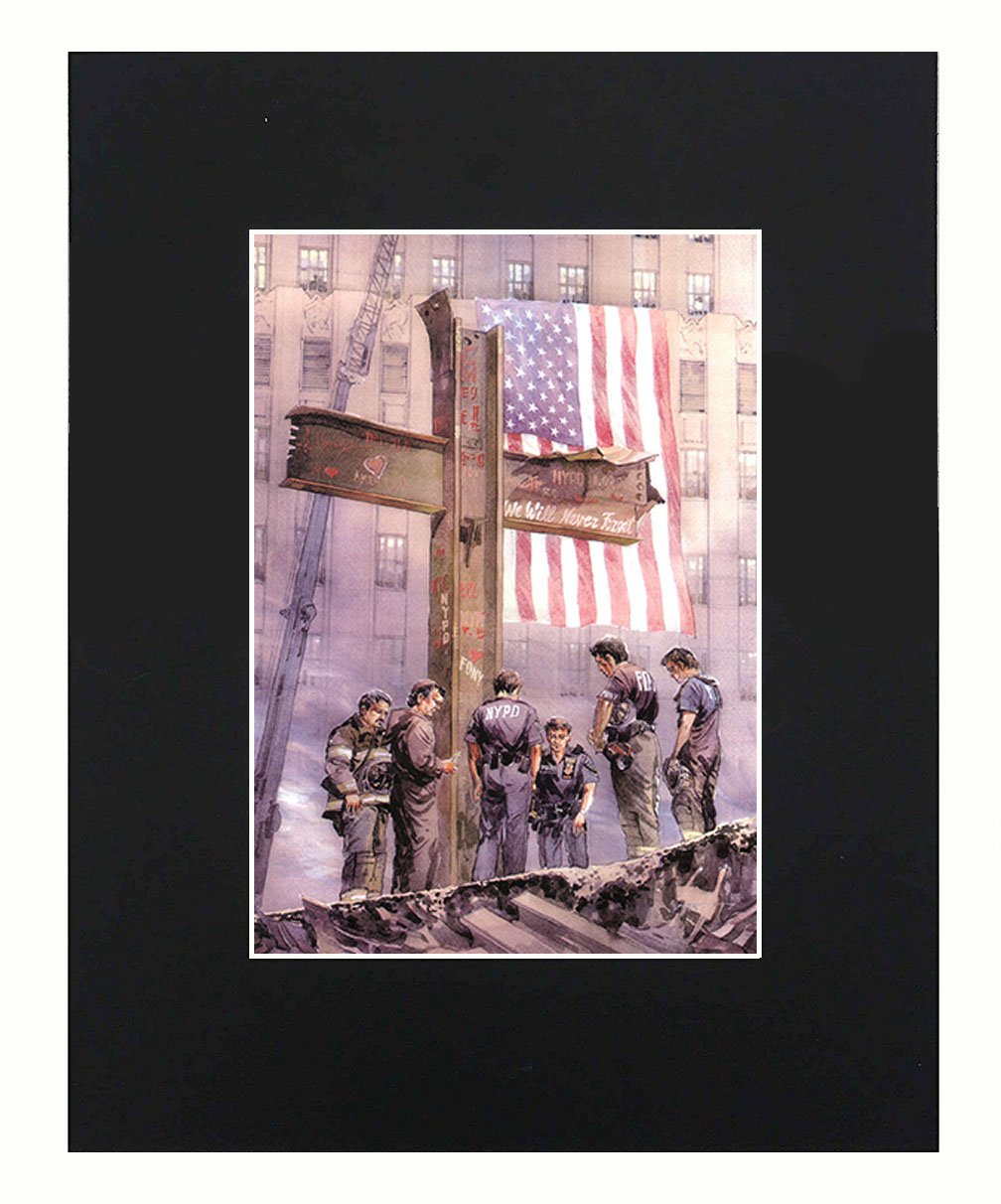 Firefighter NYPD NYFD Cross 911 8x10 Black Matted Art Artworks Print Paintings Printed Picture Photograph Poster Gift Wall Decor Display