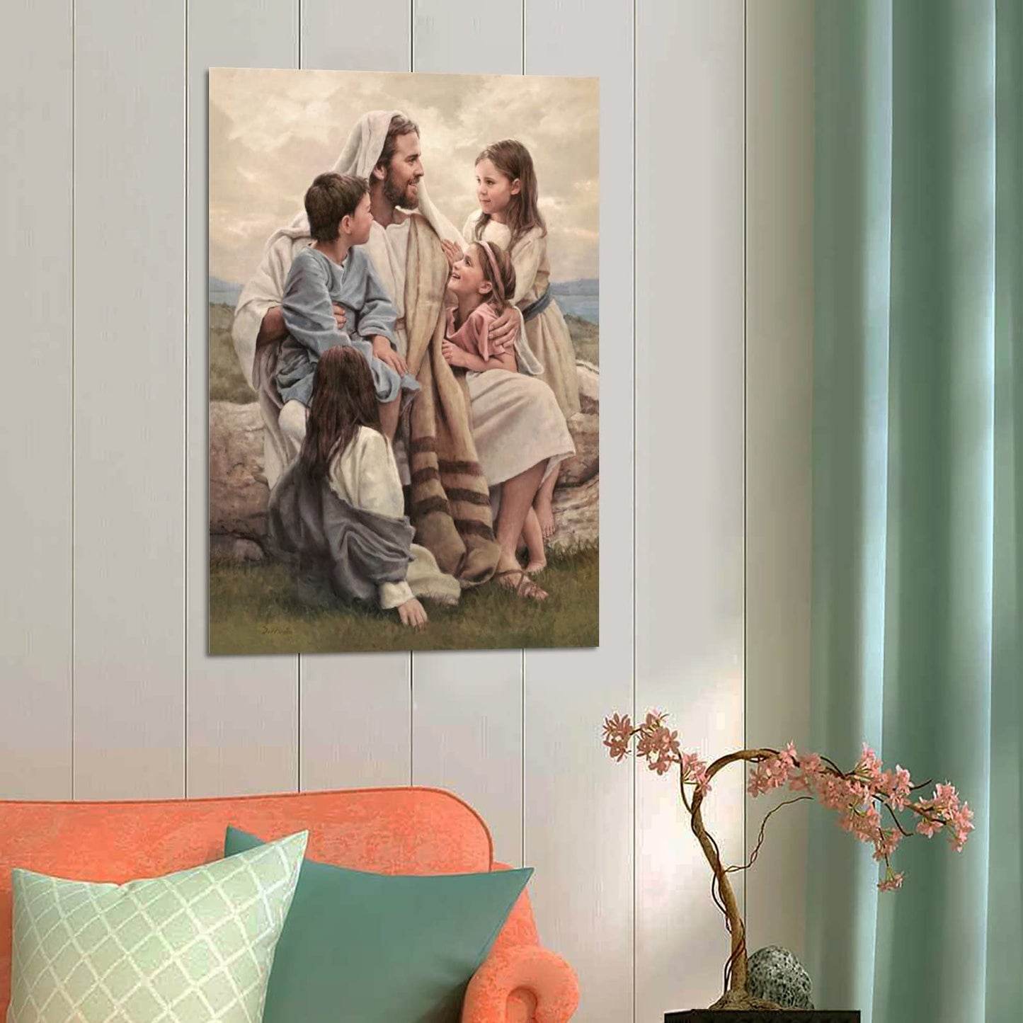 ZTJ Jesus Blesses The Children Canvas Art Poster and Wall Art Picture Print Modern Family Bedroom Decor Posters 08x12inch(20x30cm)