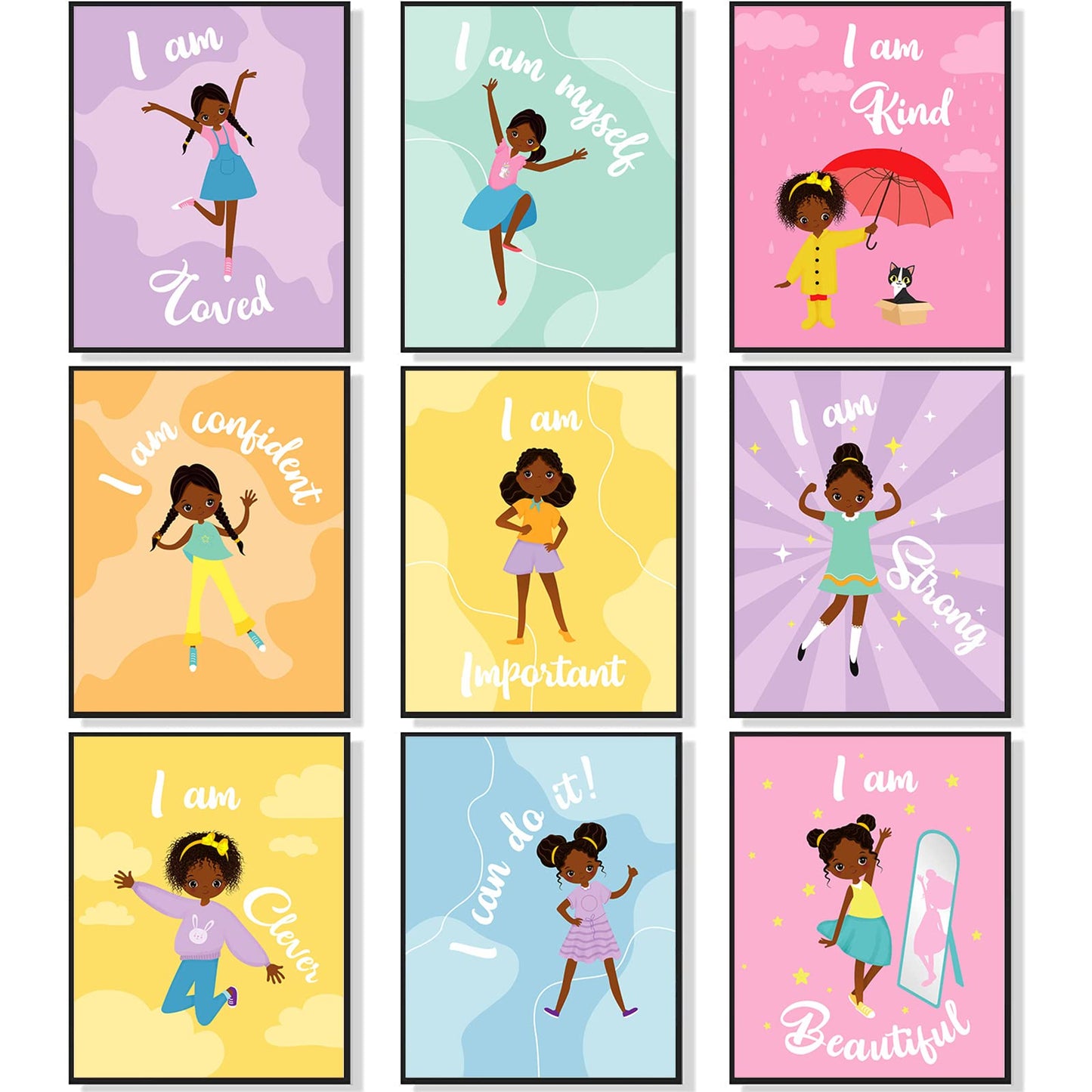 9 Pieces Motivational Black Girl Wall Decor Girls Room Decor African Girl Inspirationa Quotes Poster Unframed Black Girls Art Prints for Kids Teen Girls Room Wall Decorations,Unframed, 8 x 10 Inch