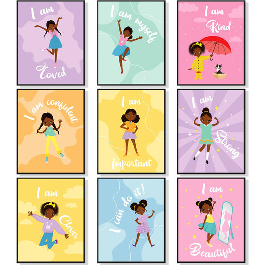 9 Pieces Motivational Black Girl Wall Decor Girls Room Decor African Girl Inspirationa Quotes Poster Unframed Black Girls Art Prints for Kids Teen Girls Room Wall Decorations,Unframed, 8 x 10 Inch