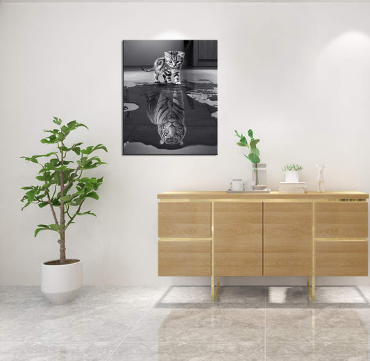 wall art for office motivational posters Small Cat Pictures Big Tiger Canvas Painting Mindset is Everything Print Poster Artwork Wooden Home Decor for Living Room Bedroom Office