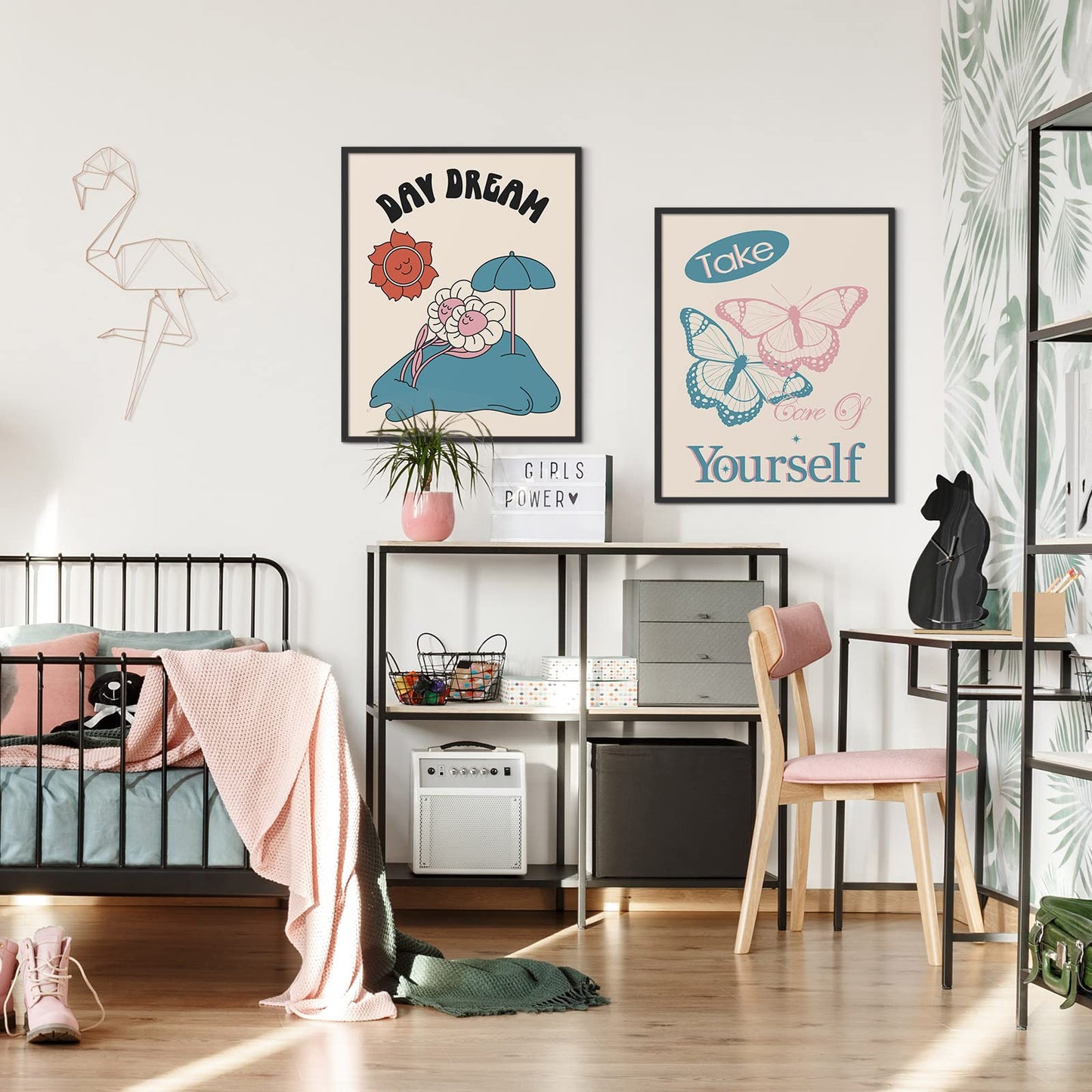 Habseligkeit Butterfly 70s Wall Decor, Floral Hippie Market Posters for Room Aesthetic, Vintage Wall Art Dorm Room Wall Decor Unframed, 8x10in, Set of 6