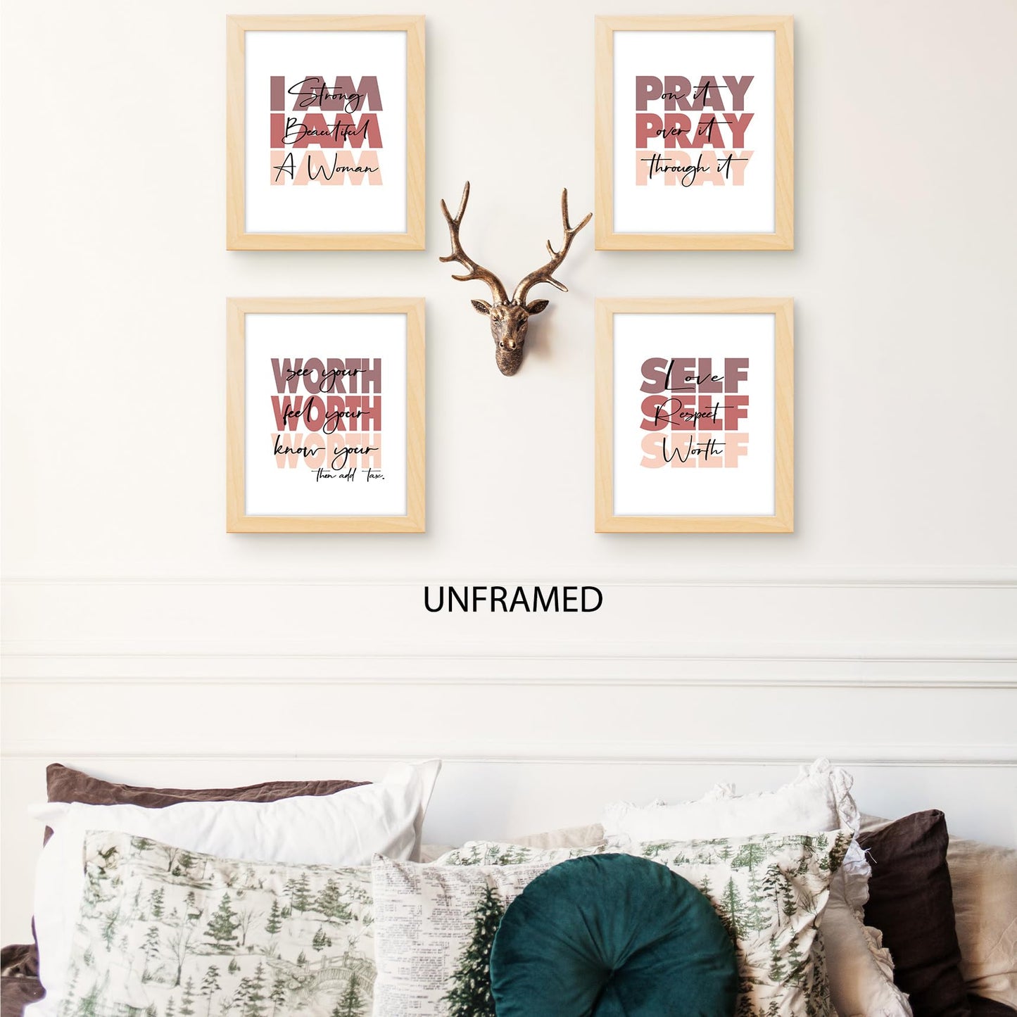 HUYAW PUHEI Woman Girl Inspirational Quotes Pray Worth Wall Art Prints Set of 4, Motivational Posters Gifts for Women Teen Girls Room Home Bedroom Office College Dorm Wall Art Decor (8 x 10 Unframed)