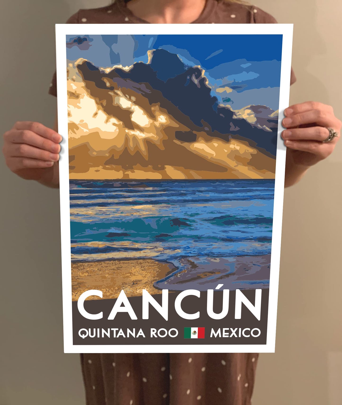 GO SEE DESIGN Cancún Vintage-Style Travel Poster/Postcard - 8x10-12x18-18x24-24x36 / 4x6 WPA Style Art Print Cancun Quintana Roo Mexico (4x6 Inch Postcard)