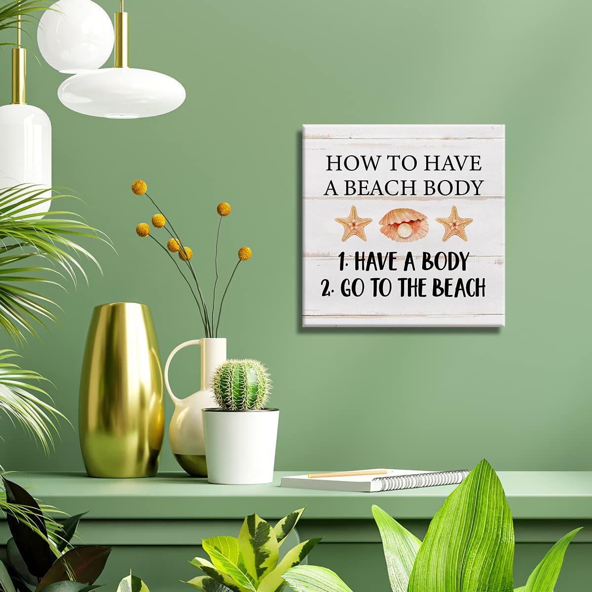 Rustic How to Have a Beach Body Canvas Prints Wall Art Decor Beach Poster Painting Framed Artwork Seaside Desk Signs Farmhouse Home Shelf Wall Decoration 8 x 8 Inch