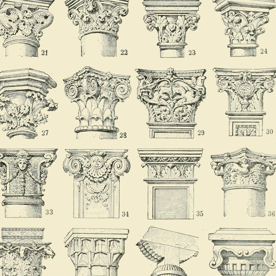 Meishe Art Vintage Roman Column Poster Print Ancient Chart Architecture Building Architectural Elements Illustration Collection Identification Reference Club Home Wall Decor (15.75'' x 19.69'')