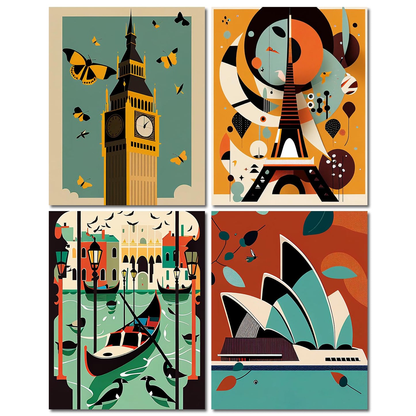 Wall Art Prints Unframed 8"x10",Set of 4 Posters for Room Decor Aesthetic, Dorm Room, Modern Kitchen Wall Art (Charlie Harper World)