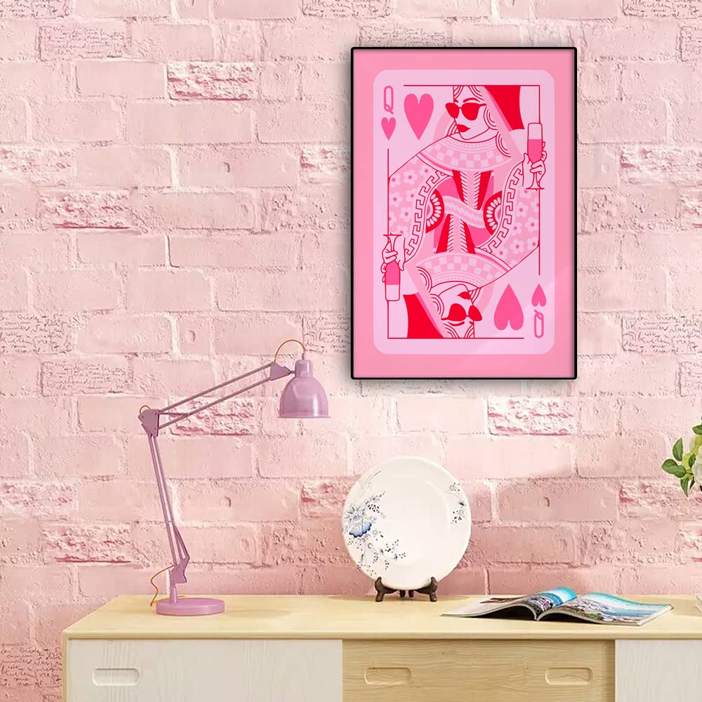 HEMOLAL pink Queen of Hearts poker aesthetic posters funny preppy playing card canvas wall art game room prints painting retro trendy modern wall decor for teen girl bedroom dorm 12x16in unframed