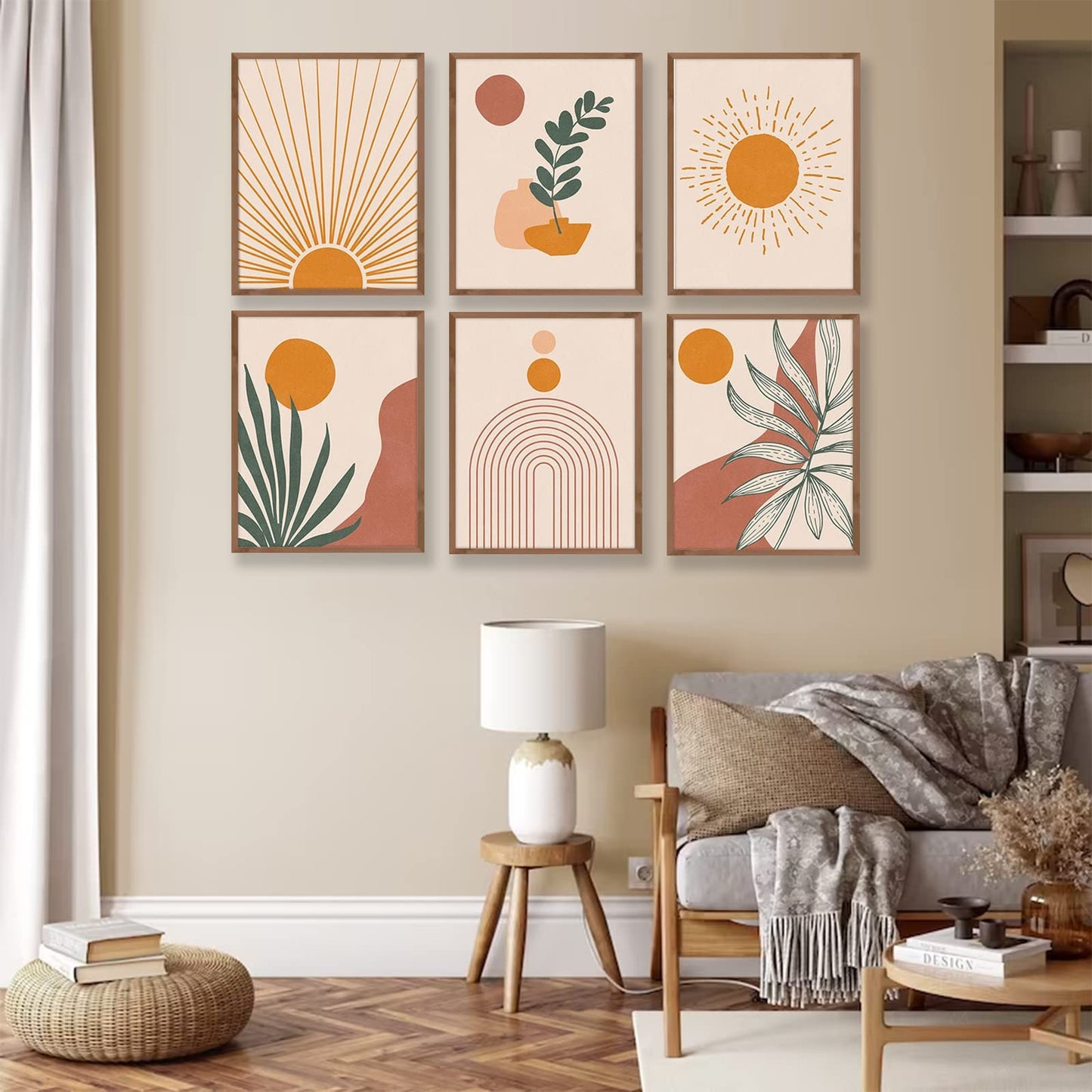 RETRART Boho Bedroom Décor Aesthetic, Wall Art Canvas Prints for Living Room Gallery Room Mid-Century Modern Exhibition Posters Sunrise Palm Leaf 8" X 10" Unframed