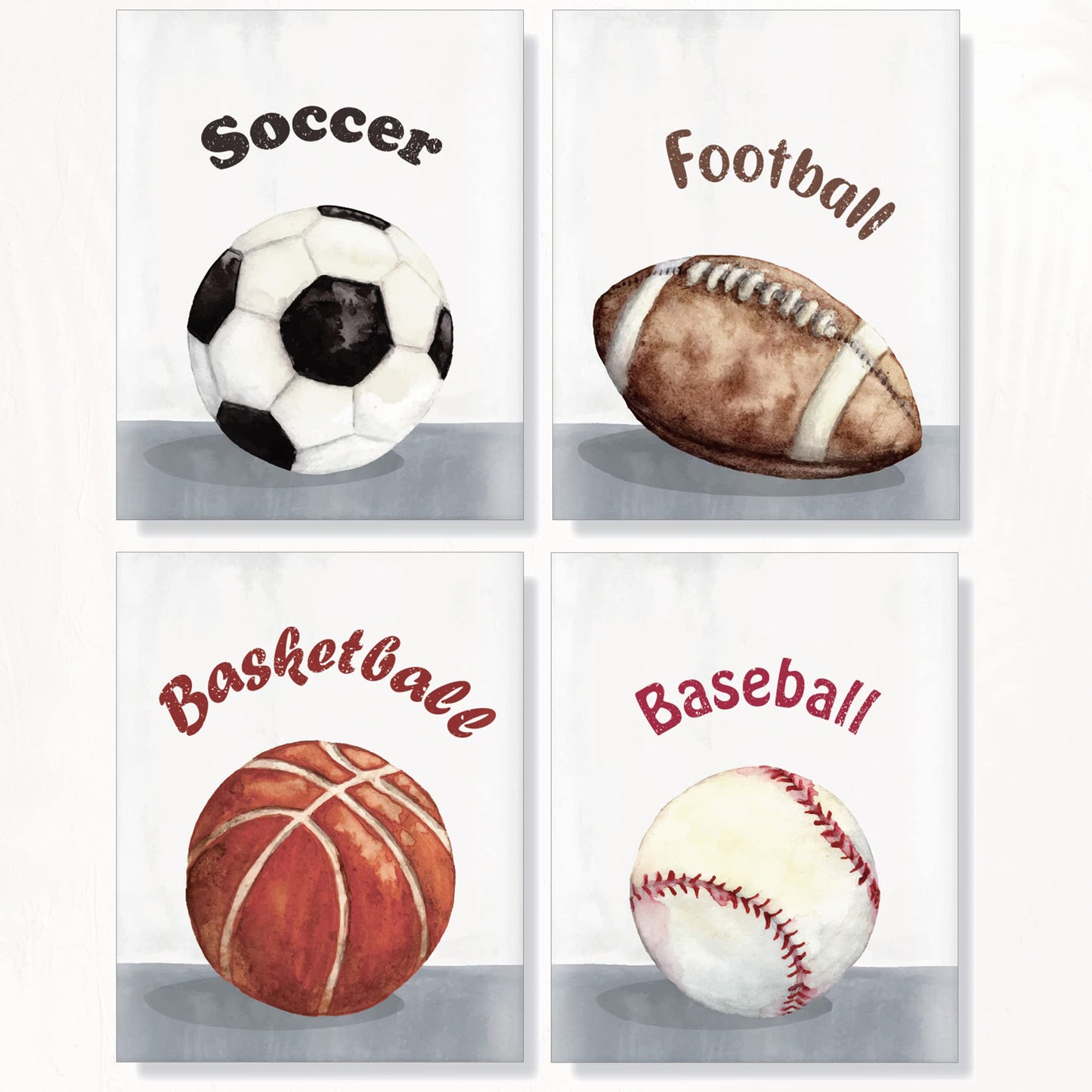 VICBOU 4PCS Wall Art Boys Room Decor Soccer Football Basketball Baseball Sports Balls Nursery Wall Decor Art Prints Posters Paintings for Men Boys Room Bathroom Playroom Classroom, 8x10, Unframed