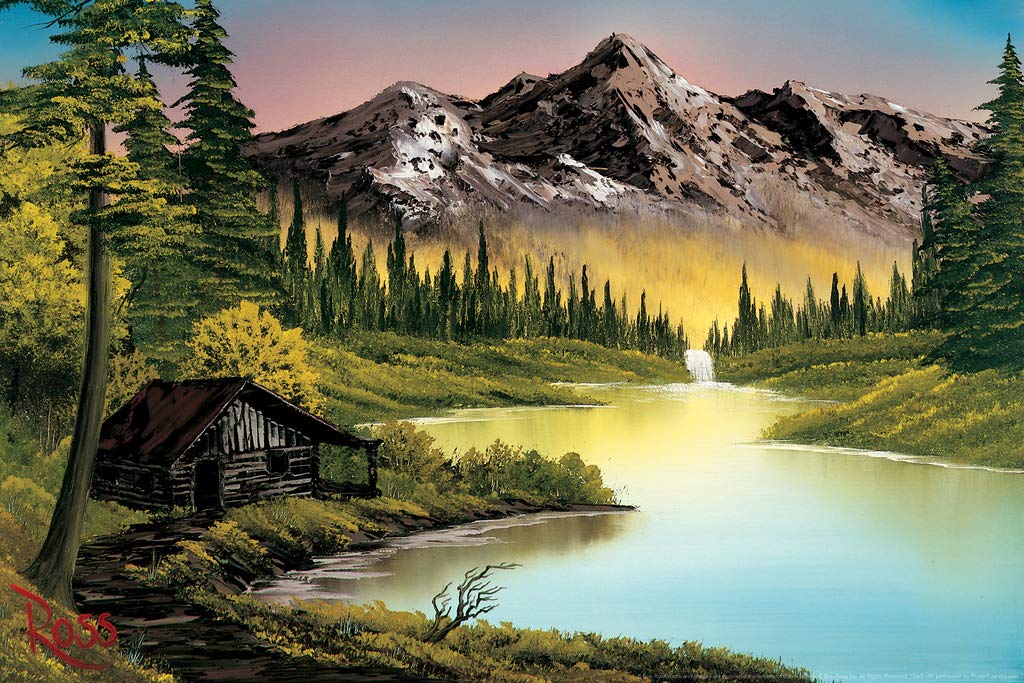 Bob Ross Mountain Retreat Art Print Bob Ross Poster Bob Ross Collection Bob Art Paintings Happy Accidents Bob Ross Print Decor Mountains Painting Cool Wall Decor Art Print Poster 12x18