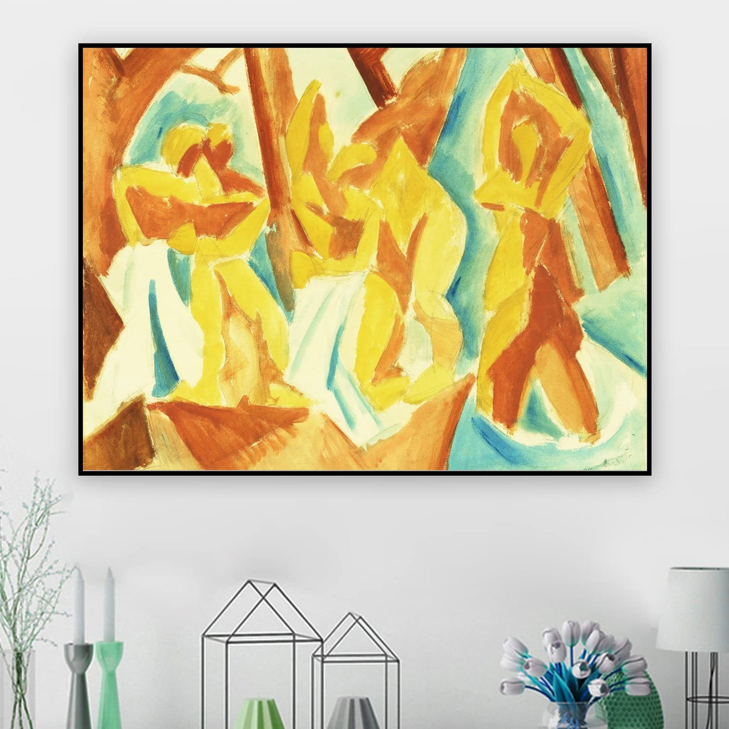 KWAY Picasso Wall Art Prints - Bathers in the forest Poster - Abstract Canvas Wall Art - Famous Painting Reproduction Unique Home Decor for Office Bedroom Unframed (12x16in/30x40cm)