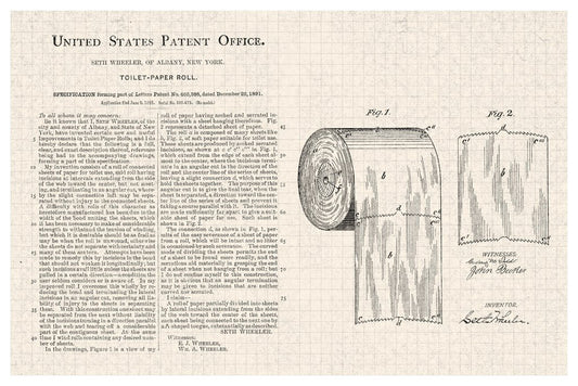 Toilet Paper Roll Official Patent Diagram Cool Wall Decor Art Print Poster 18x12