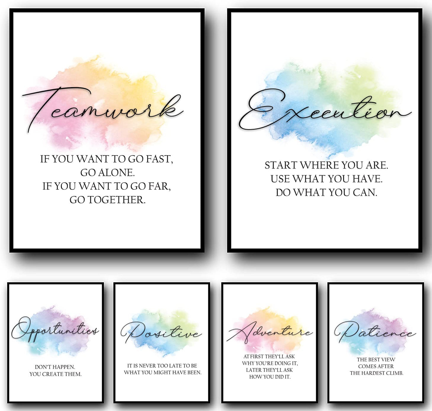 M.MONG PS-02 Colorful Inspirational Wall Art Motivational Quotes Poster Print Positive Artwork Home Decor for Bedroom Living Room Office Decoration (set of 6, 8x10'', UNFRAMED) White