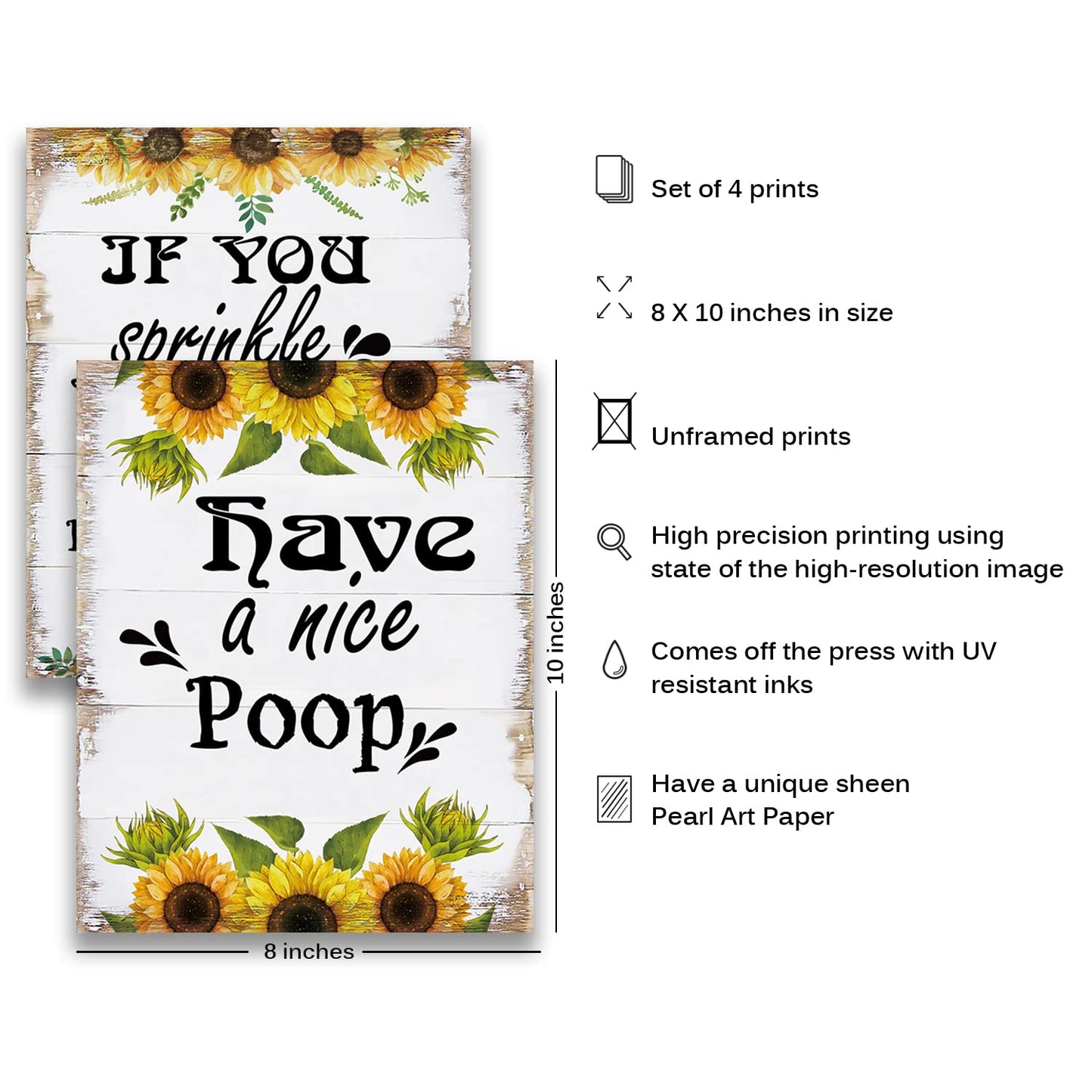 MTL HOE Bathroom Quotes and Sayings Art Prints,Funny Bathroom Rules Wall Decor Poster, Funny Signs for Bathroom, Sunflower Funny Bathroom Wall Art Decor, Set of 4, 8 X 10 in UNFRAMED