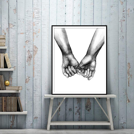 Kiddale Love and Hand in Hand Wall Art Canvas Print Poster,Simple Fashion Black and White Sketch Art Line Drawing Decor for Home Living Room Bedroom Office,Set of 3 Unframed, 12" x16