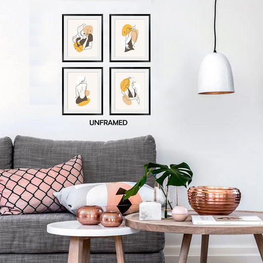 OGILRE Bohemian Woman Abstract Line Girl Art Body Wall Art Decorations Prints, Boho Minimalist Drawing Poster, 8x10 Inch 4 Set UNFRAMED