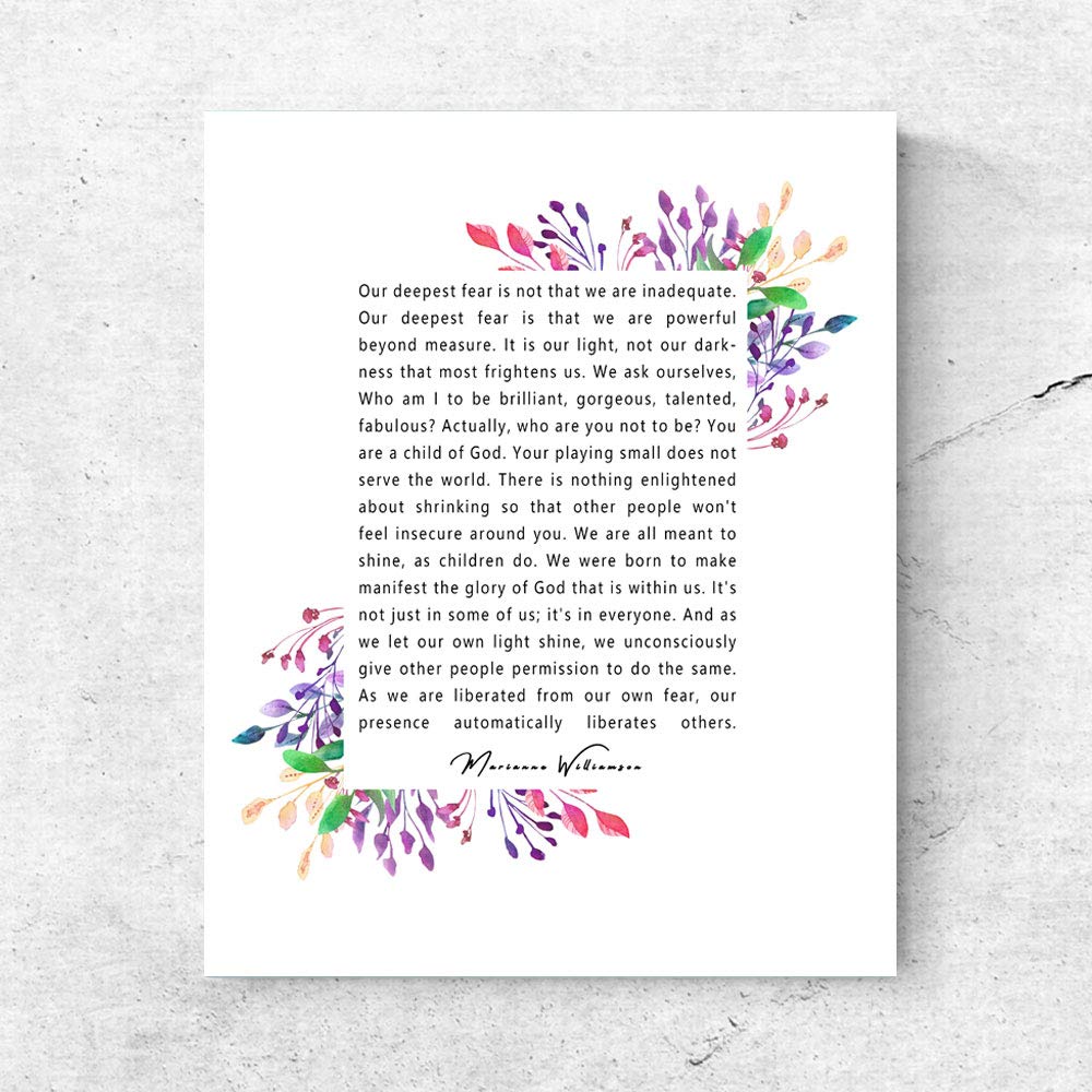 ZLKAPT Marianne Williamson Deepest Fear Quote Wall Art Print - Perfect for Office and Home Decor Inspirational and Motivational Quote Wall Art Poster 8x10 InchesNo Frame