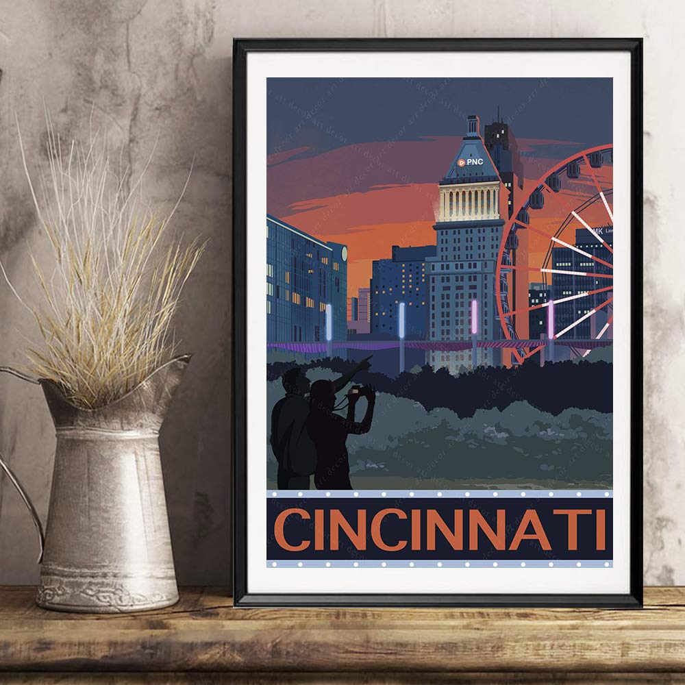 xtvin USA Cincinnati Ohio America Vintage Travel Poster Art Print Canvas Painting Home Decoration Gift (12X18 inch)
