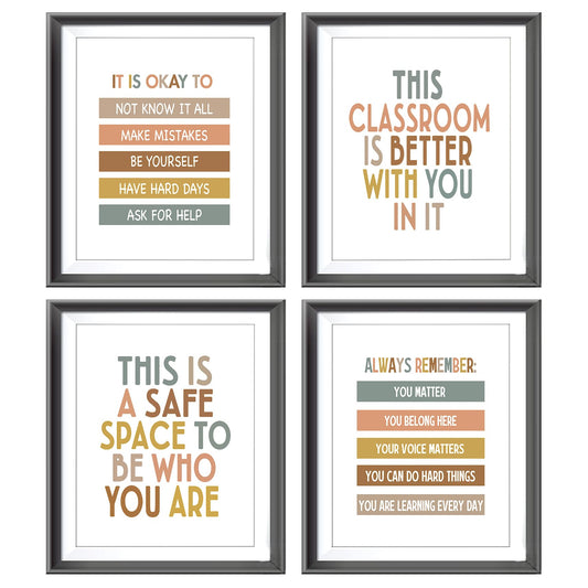 Boho Classroom Quotes Mental Health Positive Affirmations Poster Prints for Teens Room Playroom Nursery Classroom Decor,Inspirational Decorations Prints Wall Art Unframed 4pcs 8x10 Inches (8Wx10L)